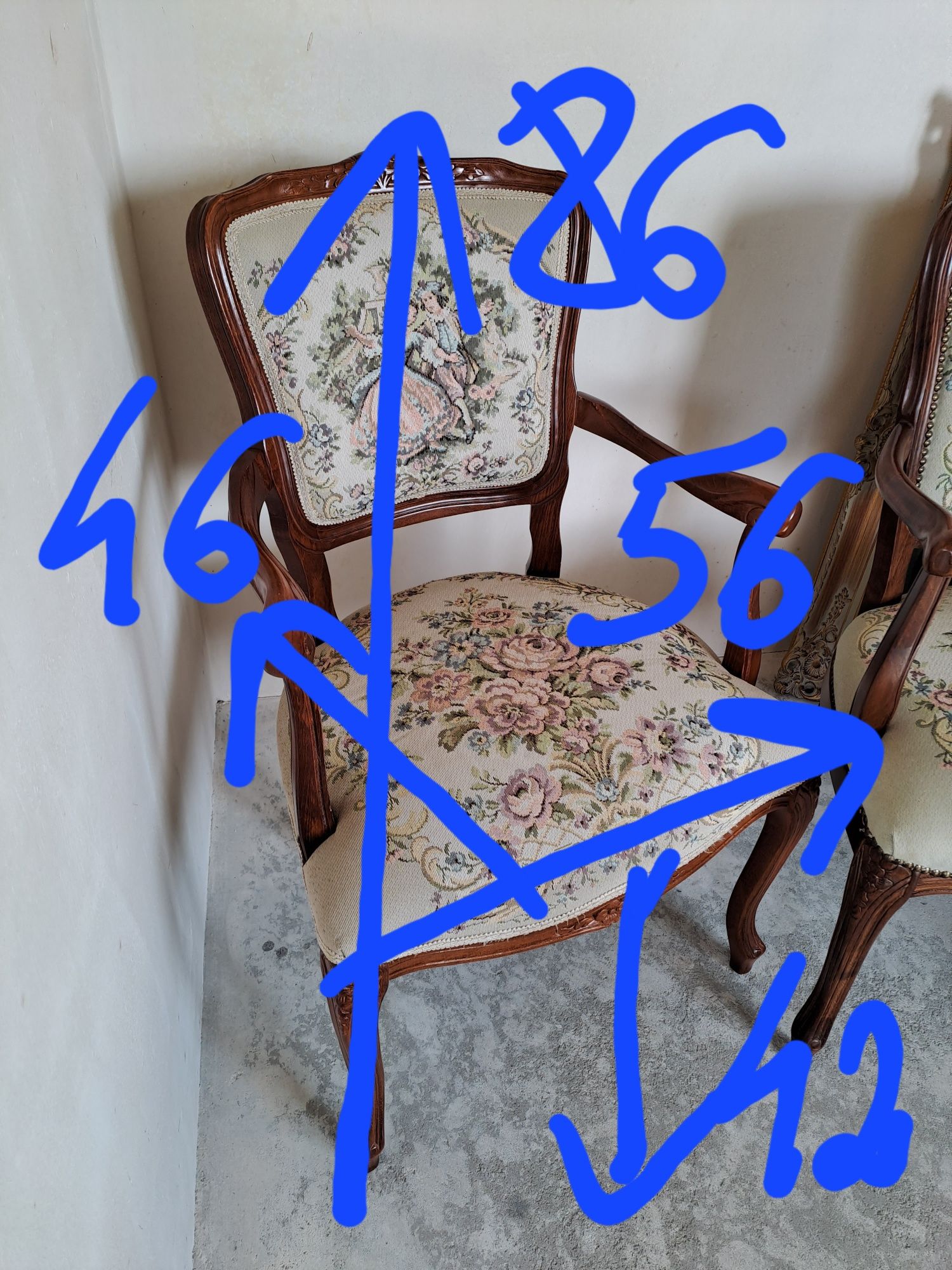 Fotel w stylu ludwikowskim gobelin