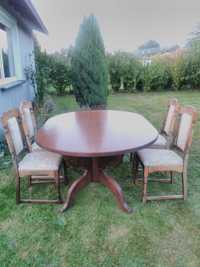 Duży, masywny, drewniany stół + 4 krzesła
