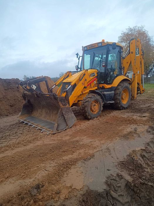 Usługi koparko ładowarką JCB 3CX, roboty ziemne niwelacje wykopy równ.