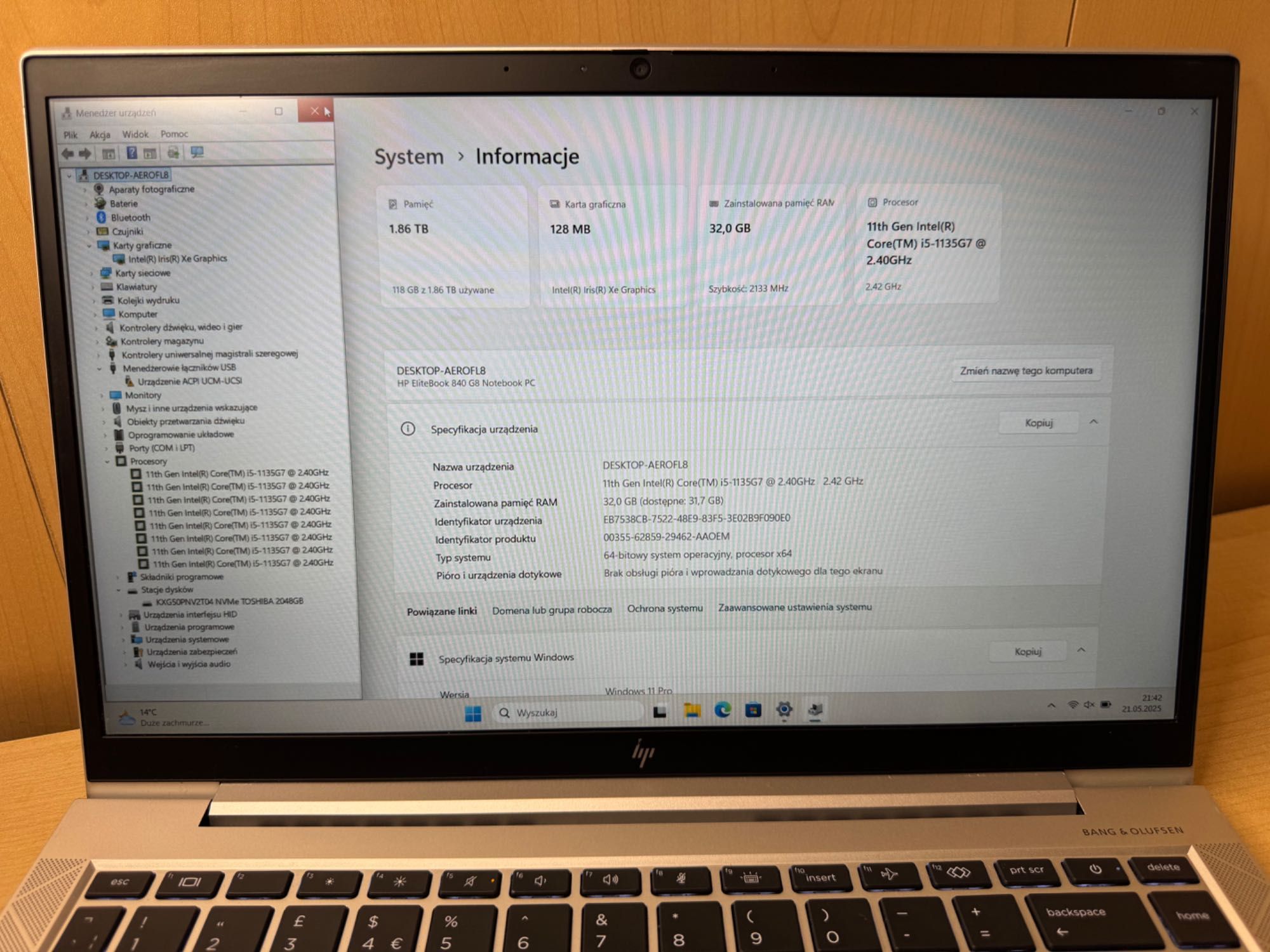Ultrabook HP Elitebook 840 G7 14” i5-11GEN 32GB DDR4 2TB SSD FHD WIN11