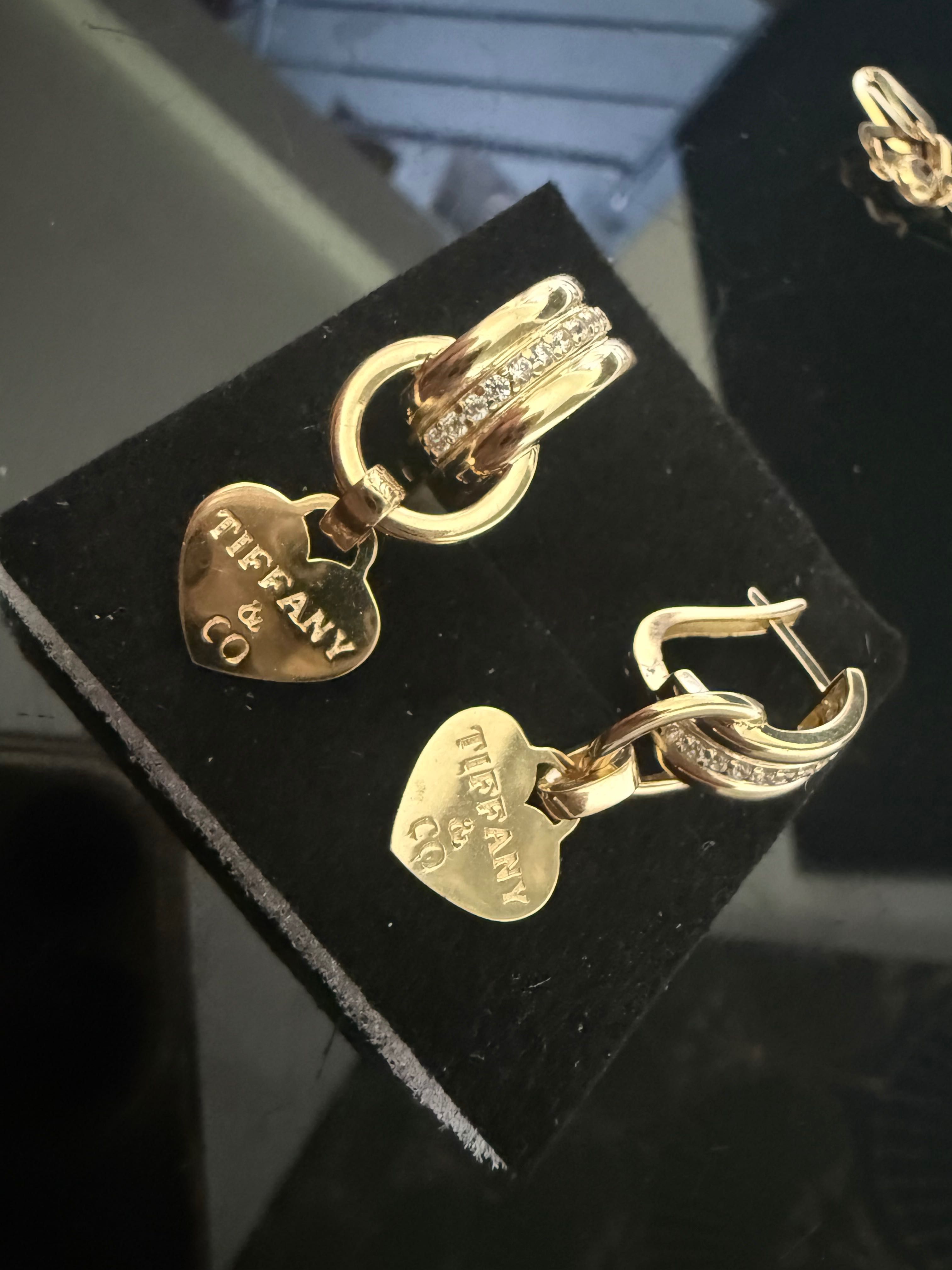 Kolczyki Tiffany wiszące koła serce 585