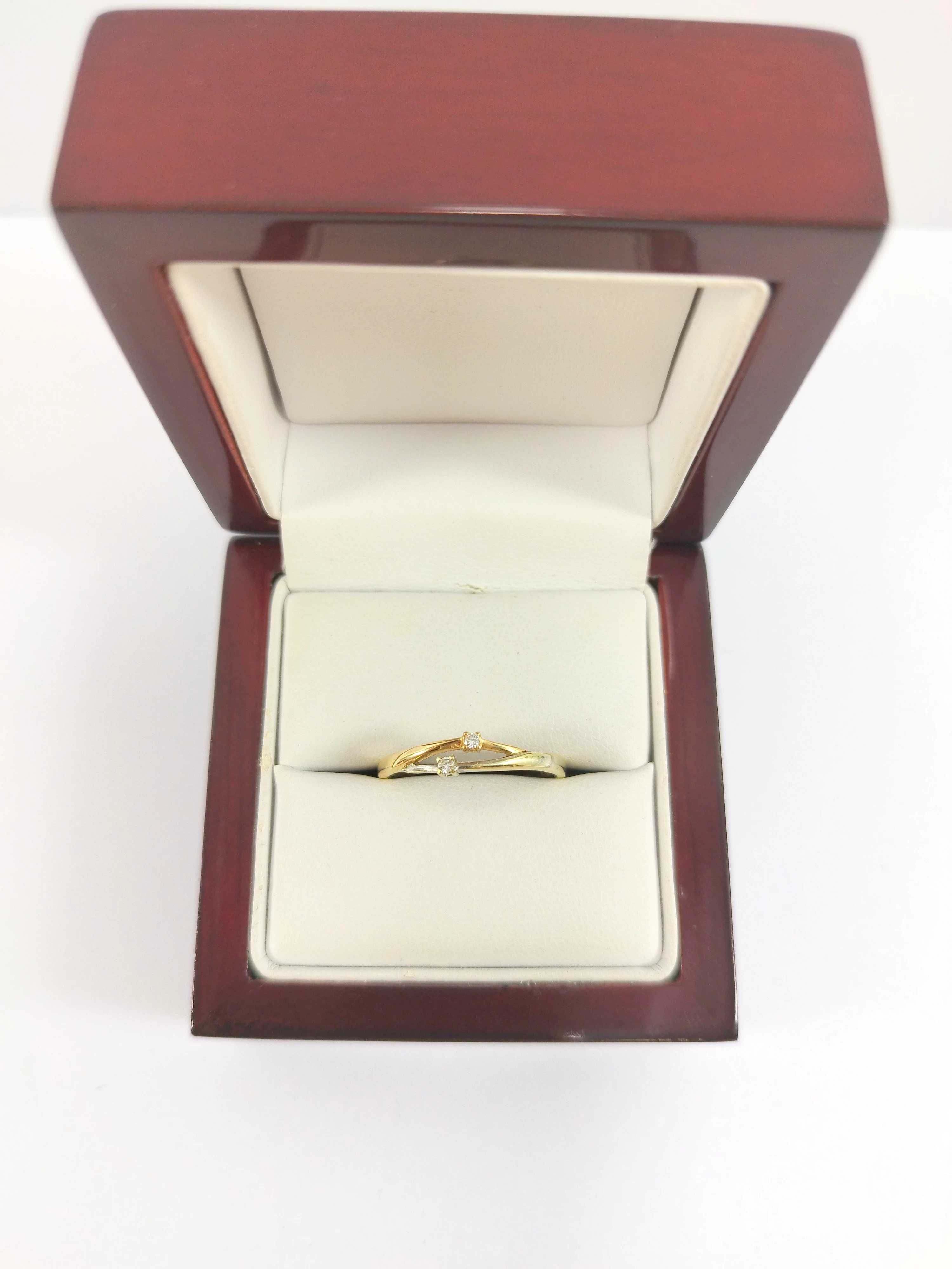 Złoty minimalistyczny pierścionek 585 z brylantami r.20 Certyfikat
