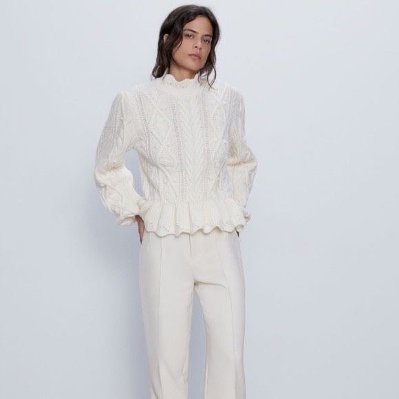 ZARA sweter elegancki z falbaną cream NOWY