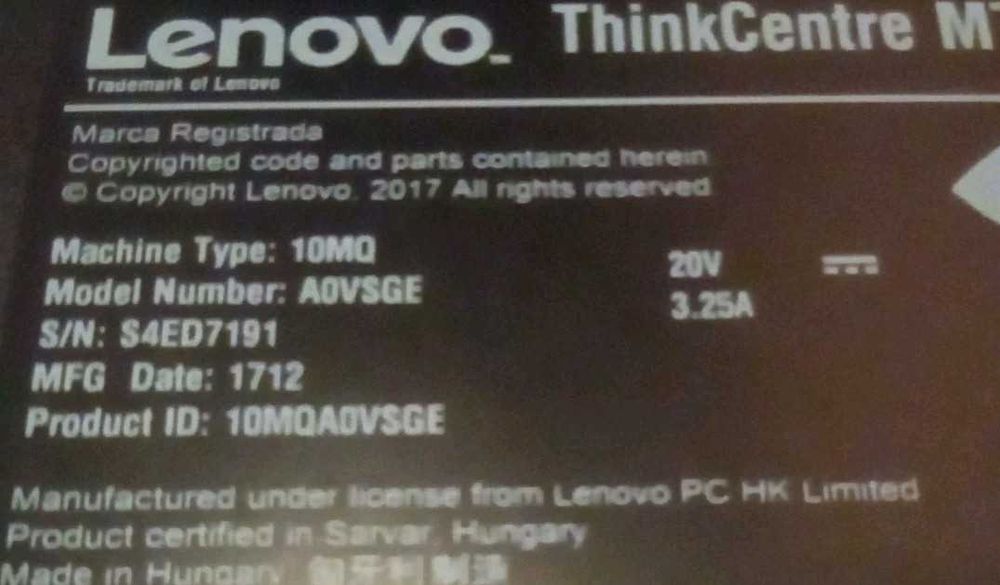 Computador Lenovo ThinkCentre Tiny M710q G4600T 16GB NVME 256GB Wifi
