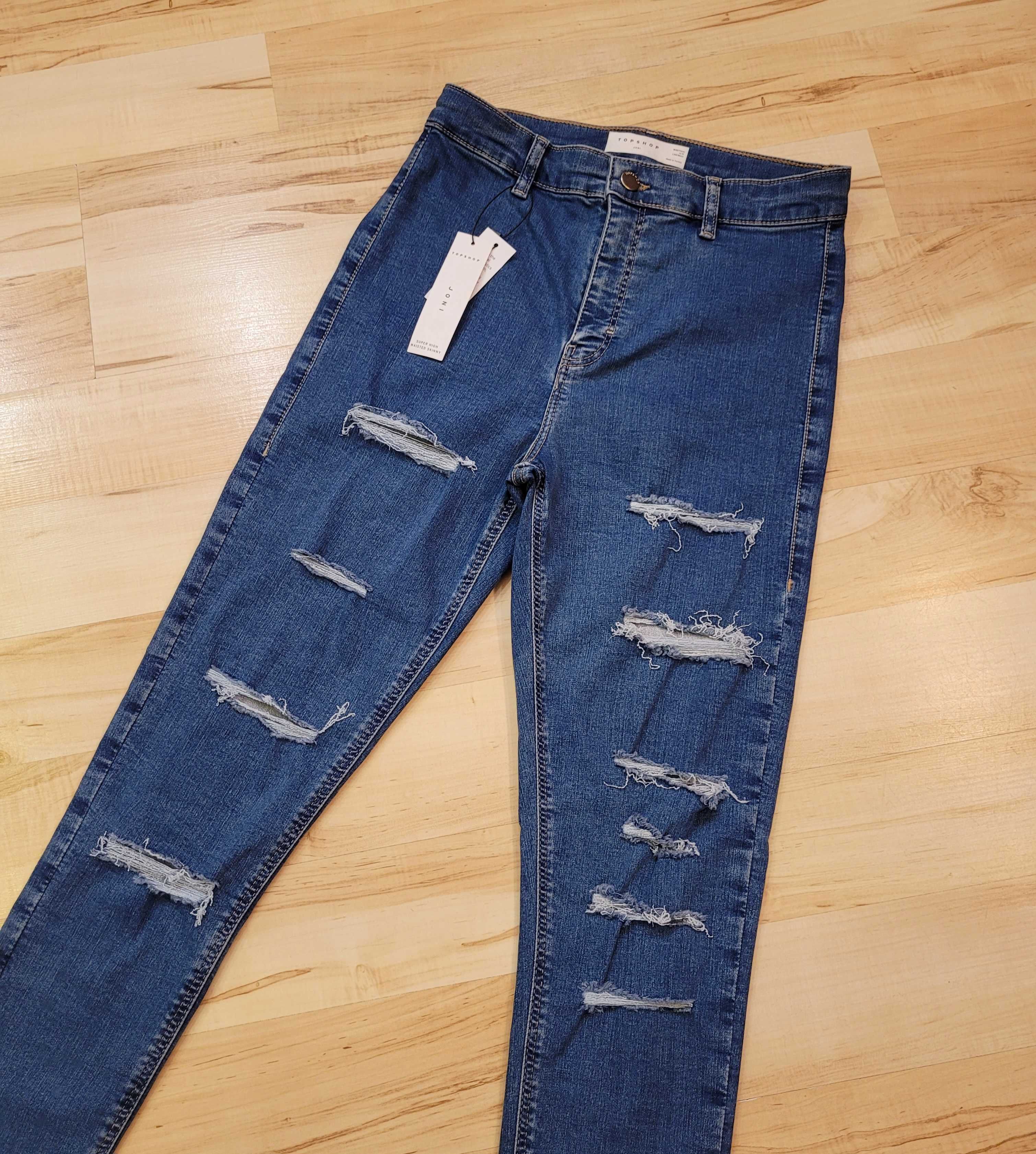 Topshop Joni W30 L34 jeansy elastyczne wysoki stan rozdarcia dziurami