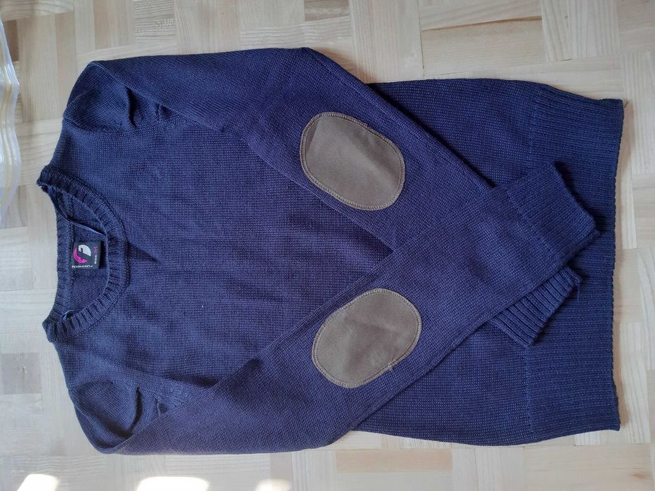 Sweter damski z łatami na łokciach, ciemny granat