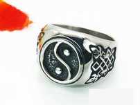 Duży męski sygnet srebrny stal chirurgiczna 316L yin yang nowy PX602