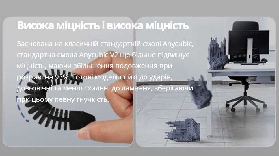 Свіжа! до 09.2026 Фотополимерная смола Anycubic Standard V2 Gray, Сіра