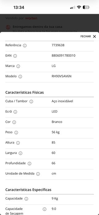 Maquina de Lavar Roupa LG NOVA