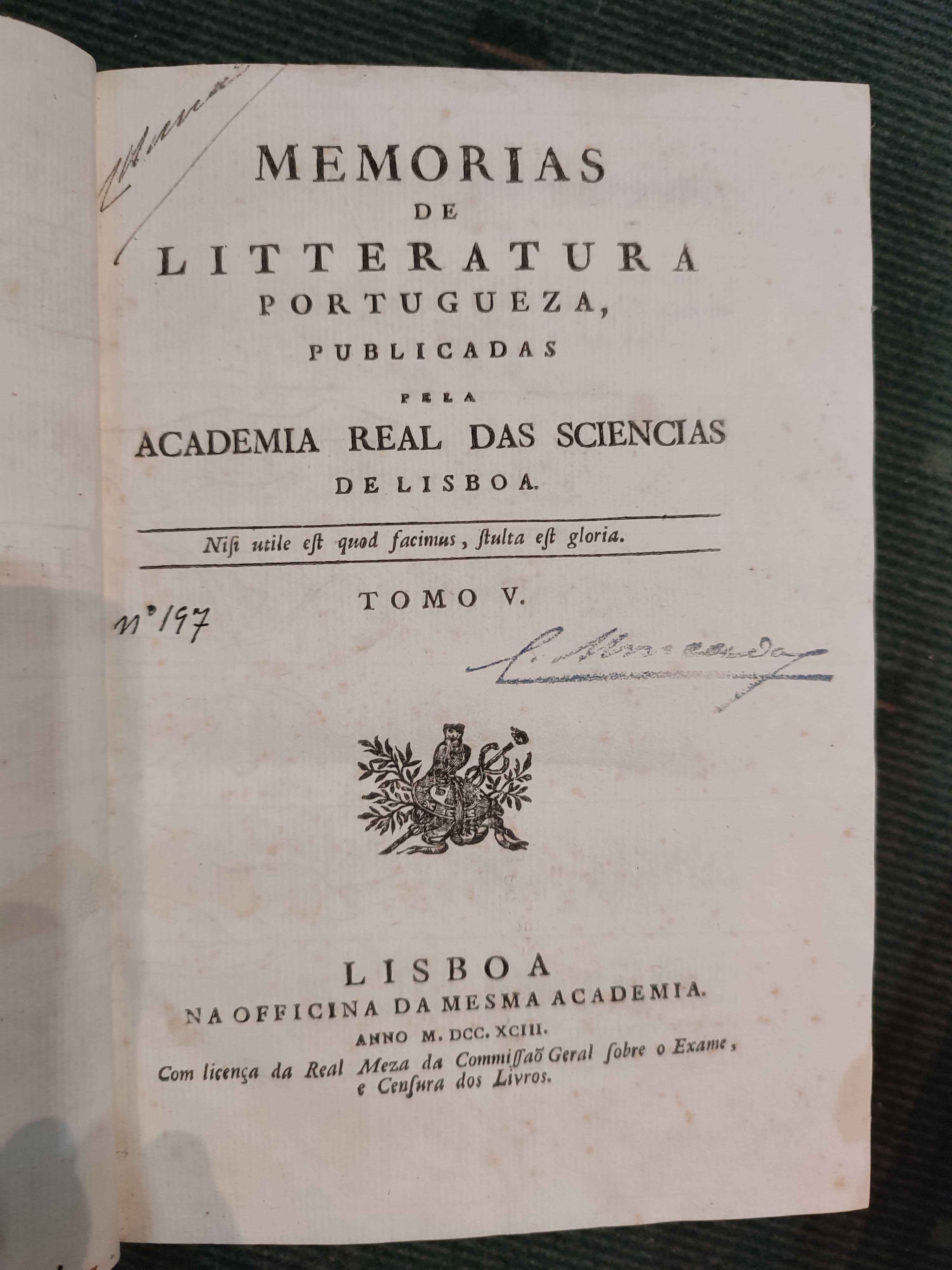 5 volumes Memórias de Litteratura Portugueza Edição Séc XVIII, Séc XIX