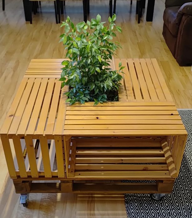 Stolik kawowy drewniany handmade na kółka/ Nowoczesna szafka RTV 180cm