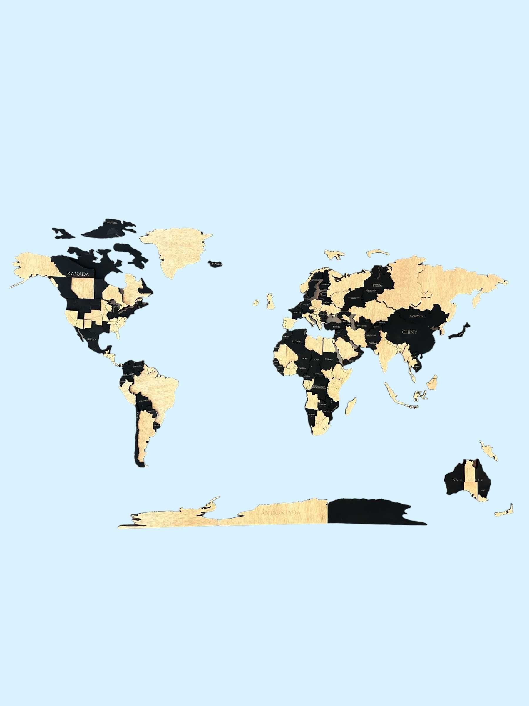 Mapa Świata 3D 105x63cm, czarny i winchester, pomysł na prezent