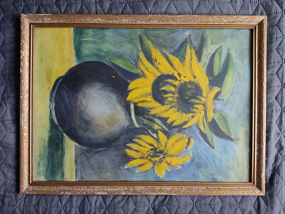 "Słoneczniki"-przepiękny obraz -akwarela za szkłem!