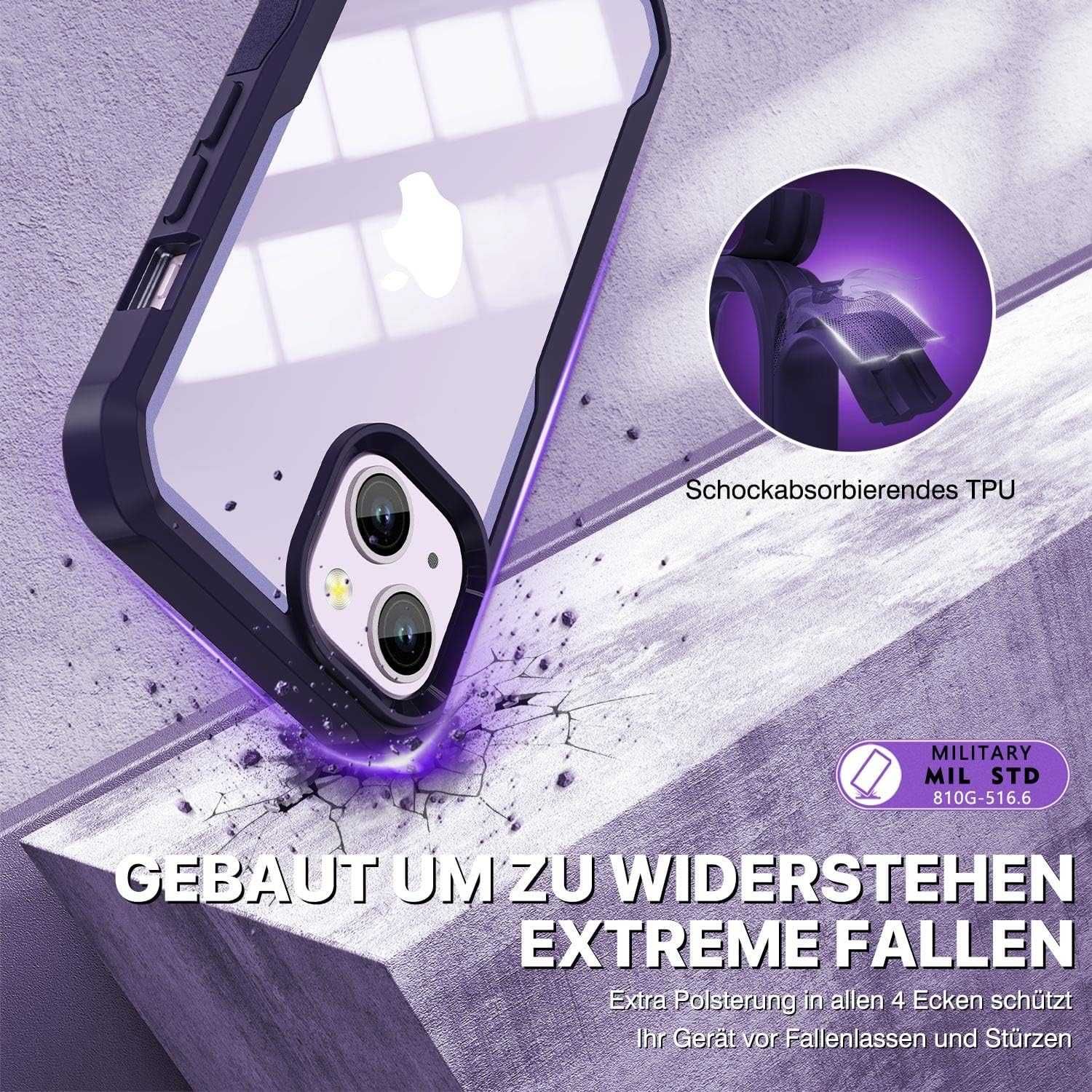 CENHUFO etui 360 iPhone 14 Plus pancerne fioletowe + szkło na aparat