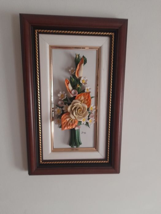 Conjunto de 3 quadros flores em porcelana