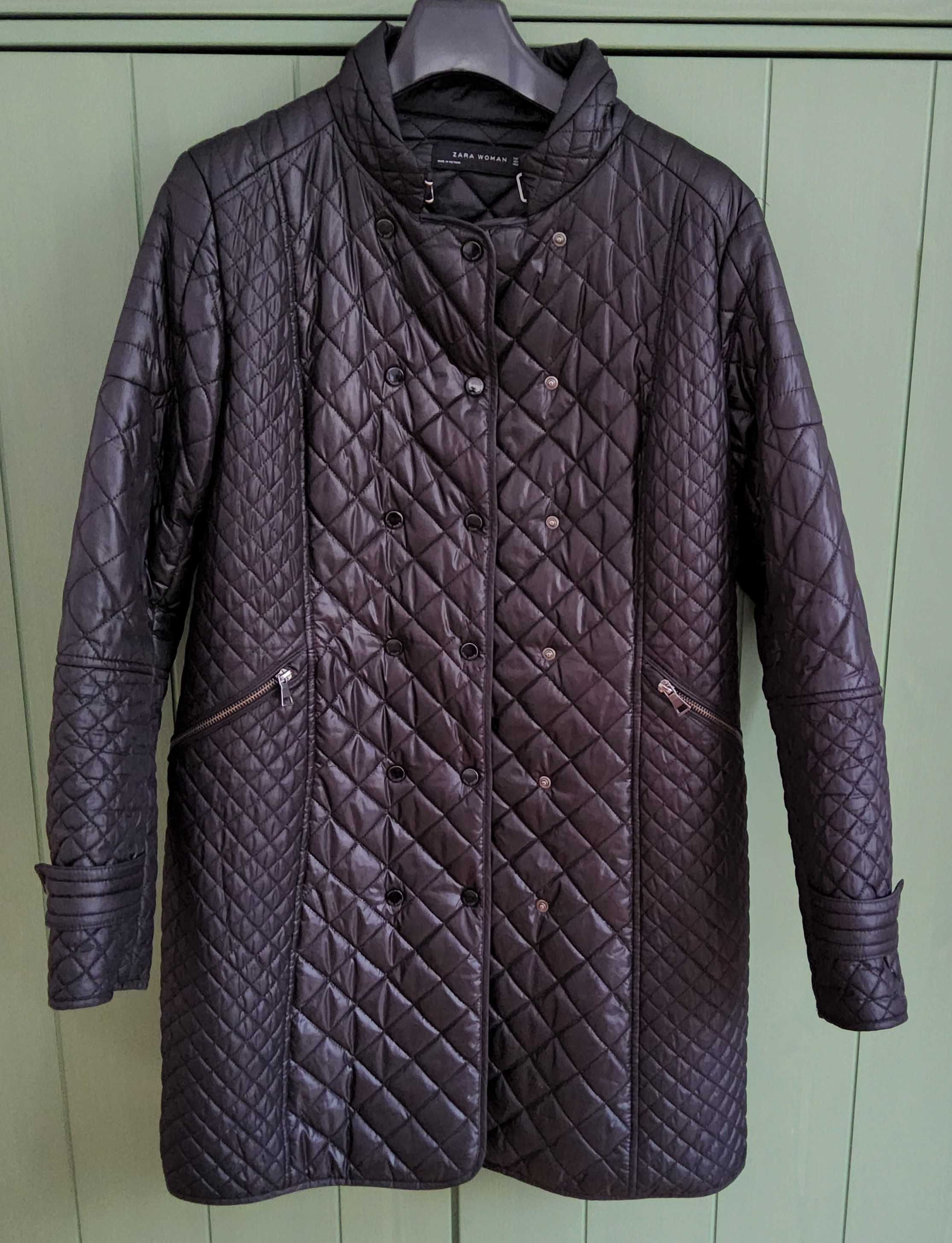 Jak nowy Zara czarny pikowany płaszcz kurtka/żakiet rozmiar XL