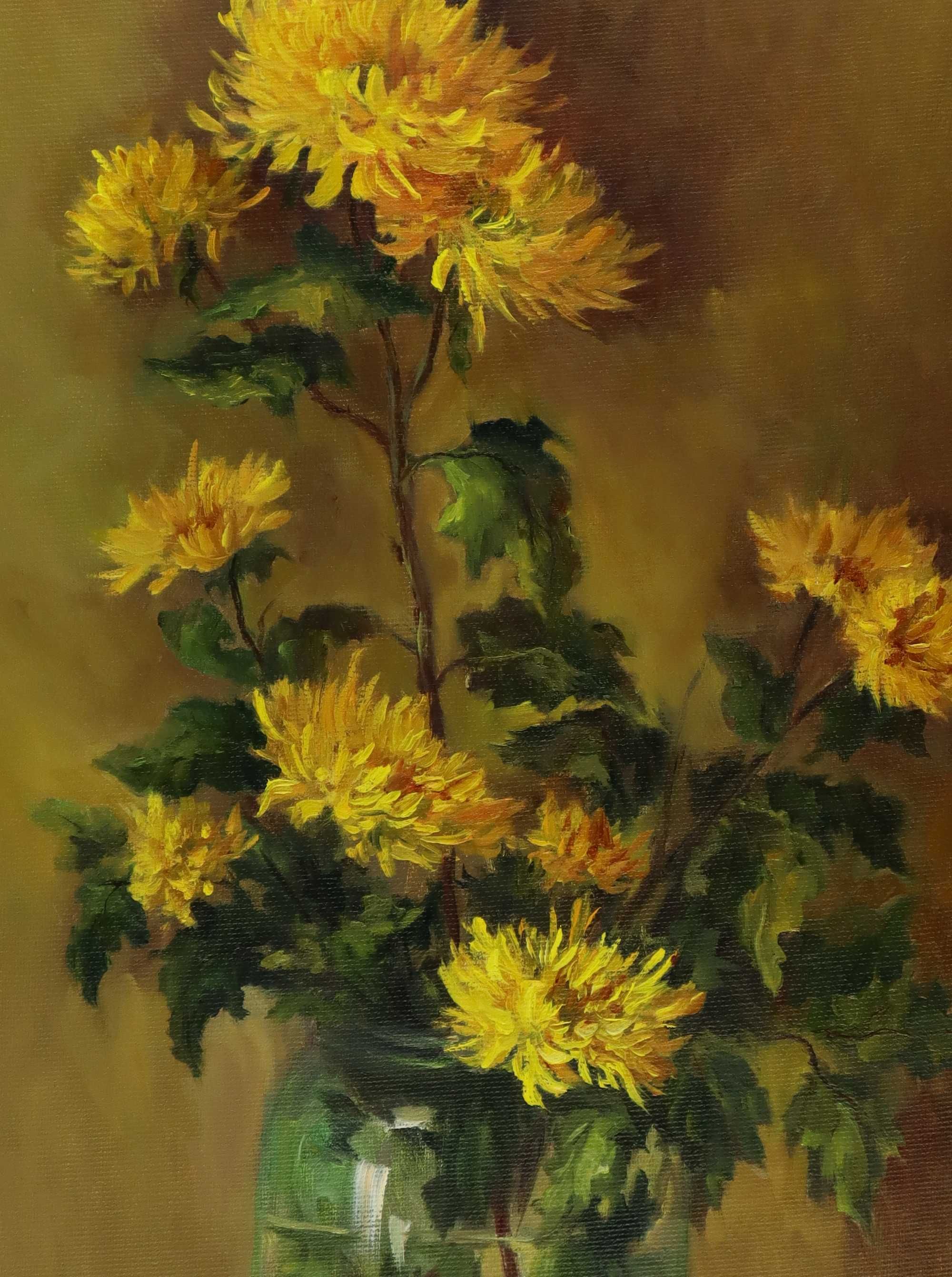 Картина маслом "Жёлтые хризантемы" 40×30 см, холст/масло