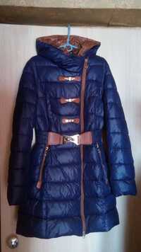 Женское синее зимнее пальто пуховик на зиму - осень