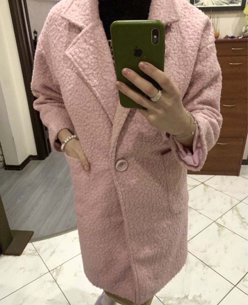Пальто шуба барашек пудра розовое 44-46 размер