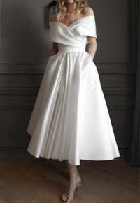 Nowa suknia sukienka ślubna rozkloszowana hiszpański dekolt retro S 36