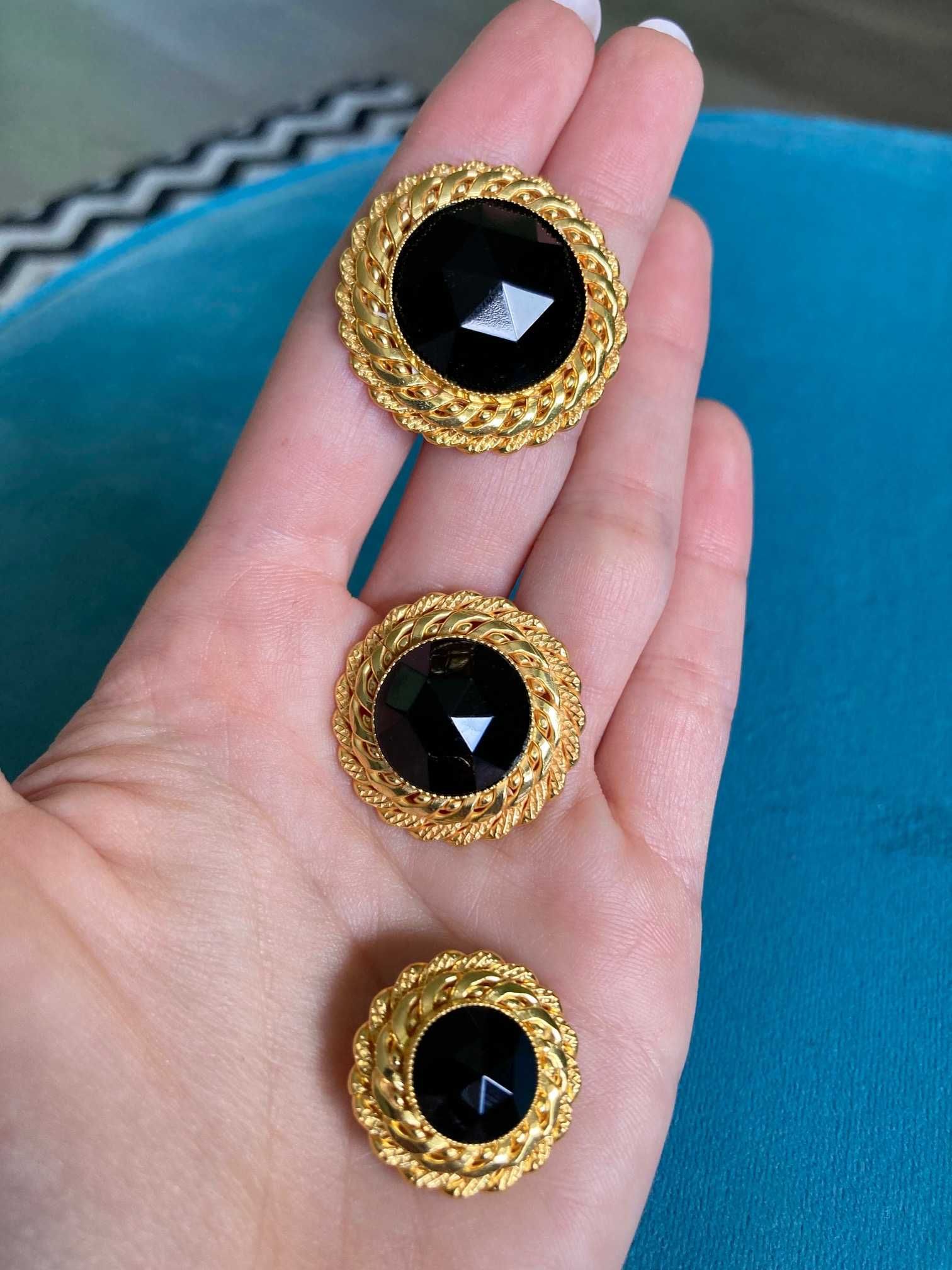 Nowe bajkowe koronkowe złote guziki czarny kryształ vintage USA
