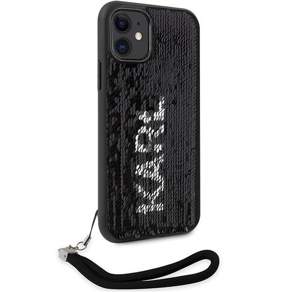 Etui Karl Lagerfeld Sequins Cord do iPhone 11/Xr 6,1" - Srebrno-czarny