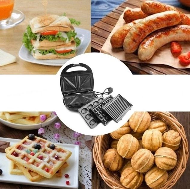 Гриль, вафельниця, бутербродниця, Rainberg мультимейкер 4 в 1