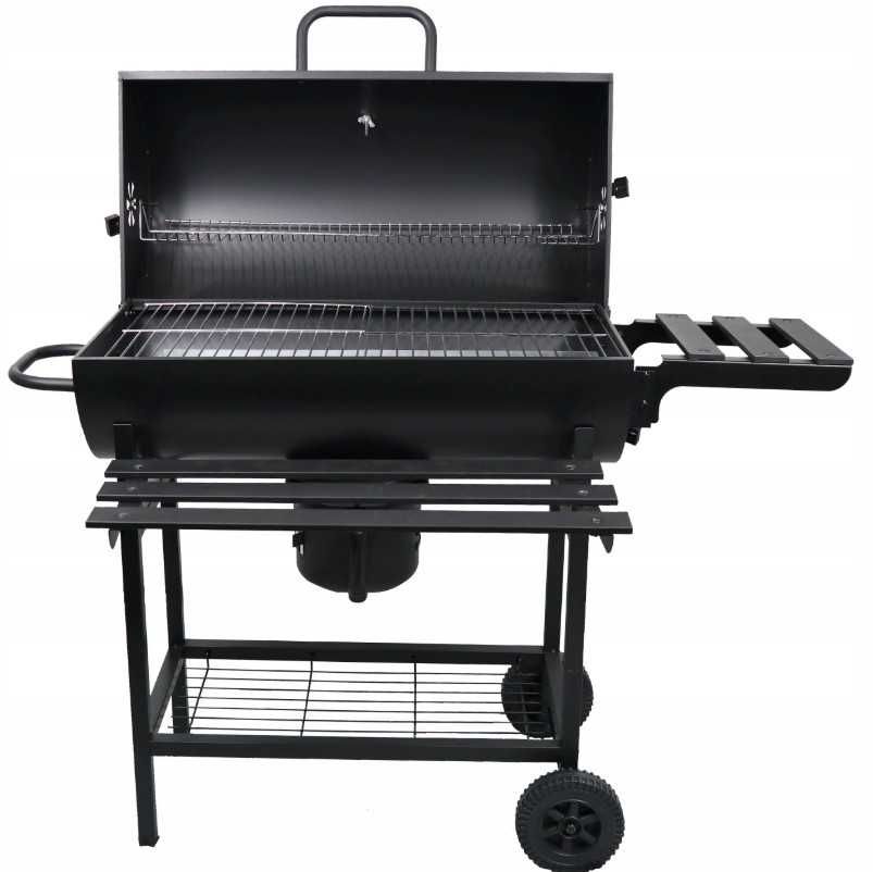 Grill Węglowy BLACK XL – Beczka z Półkami, Termometrem i Matą
