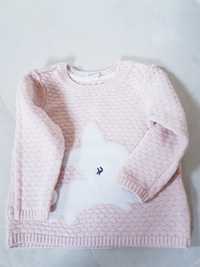 Sweterek 74 H&M króliczek pudrowy róż