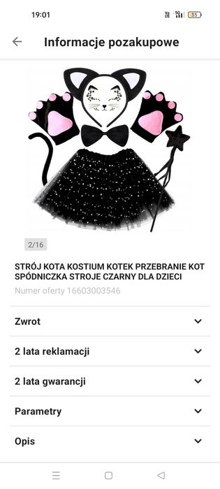 Kostium kota dziewczynka 98-152