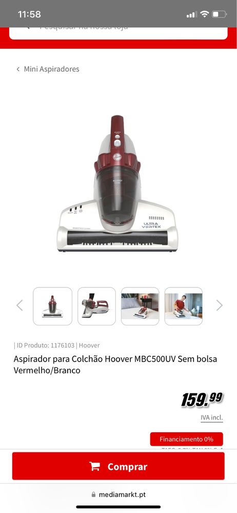 Aspirador mini hoover mbc500uv