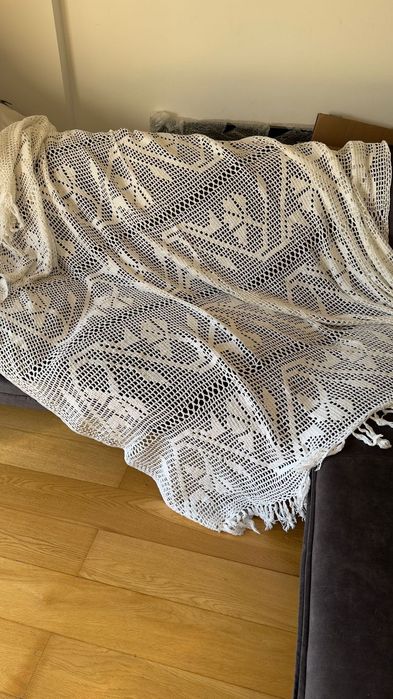 Colcha de croché branca 2x2m feita à mão