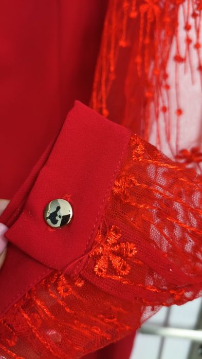 Sukienka elegancka damska midi  koronkowe długie tiulowe rękawy L moon