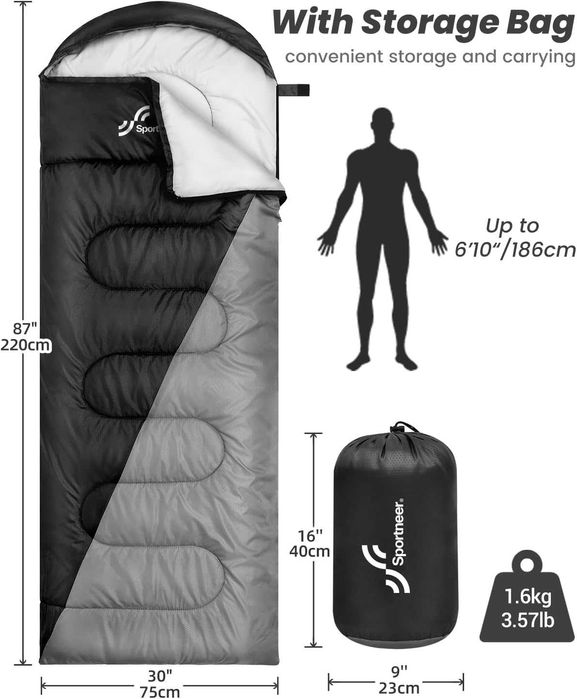 Śpiwór outdoorowy na kemping: Sportneer 3-4 pory roku 220x75cm