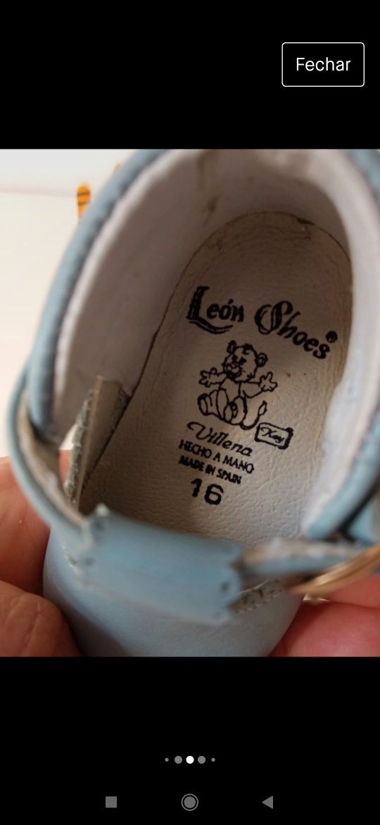 Sapatos bebé pele genuína tamanho 16 Leon Shoes