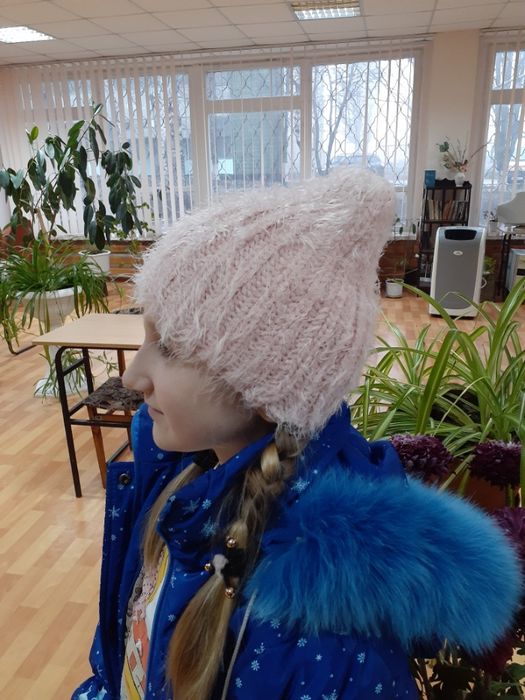 Шапка YD пыльно-розовая (пудра), "травка", детская на 7 лет шапочка