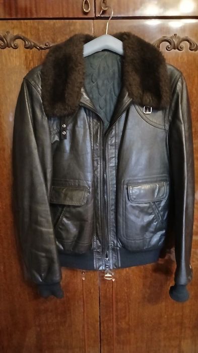 Кожаная демисезонная мужская куртка авиатор, размер 48-50