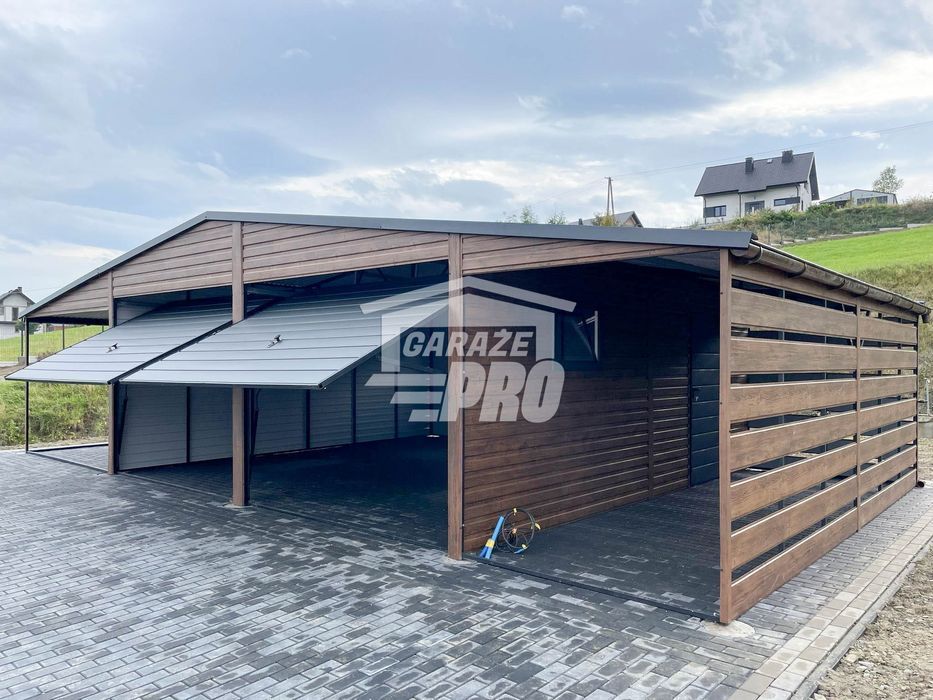 Garaż blaszany 6x6 wiata drzwi 4x okno rynny Blachodachówka GP231
