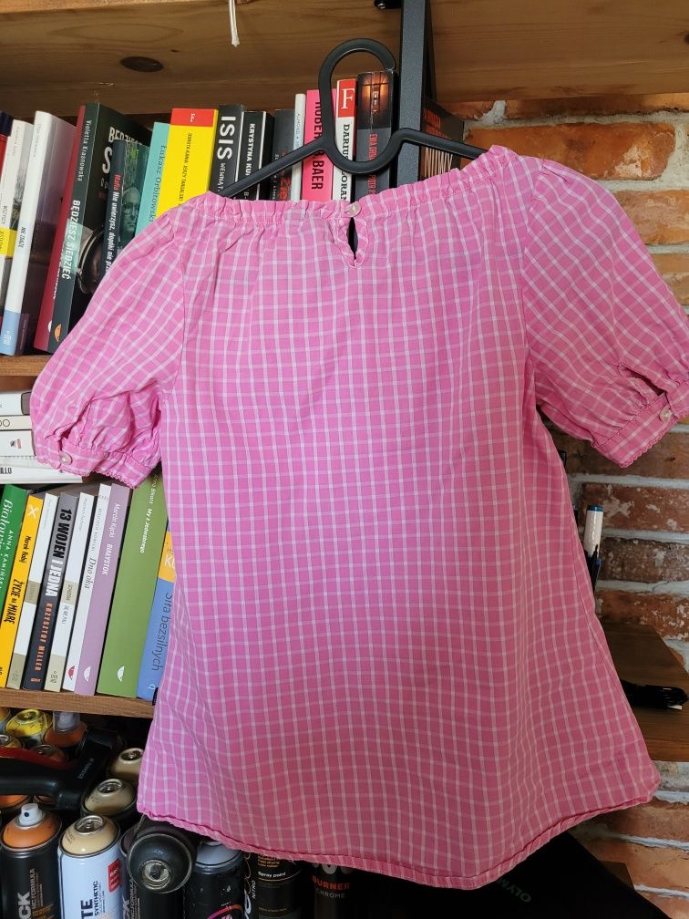 Różowa koszula w kratę bufiaste rękawy cottagecore vintage
