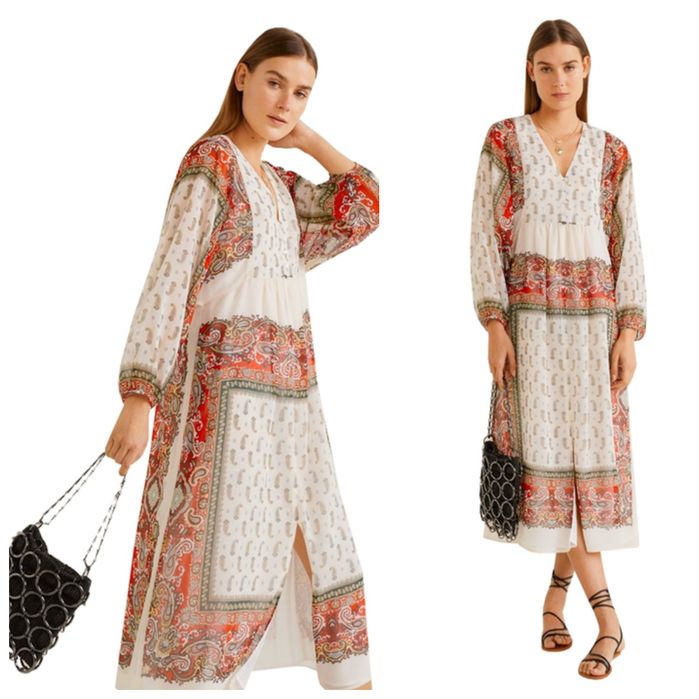 MANGO S-M elegancka długa sukienka midi turecki wzór paisley