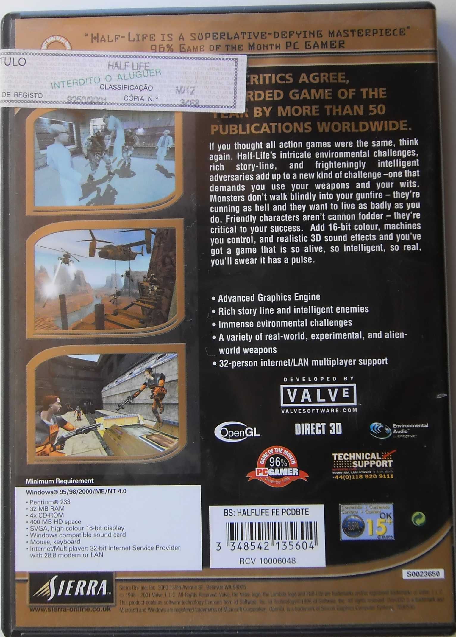 Um Bestseller! Jogo PC / CD-ROM: "Half-Life" ORIGINAL c/ Manual