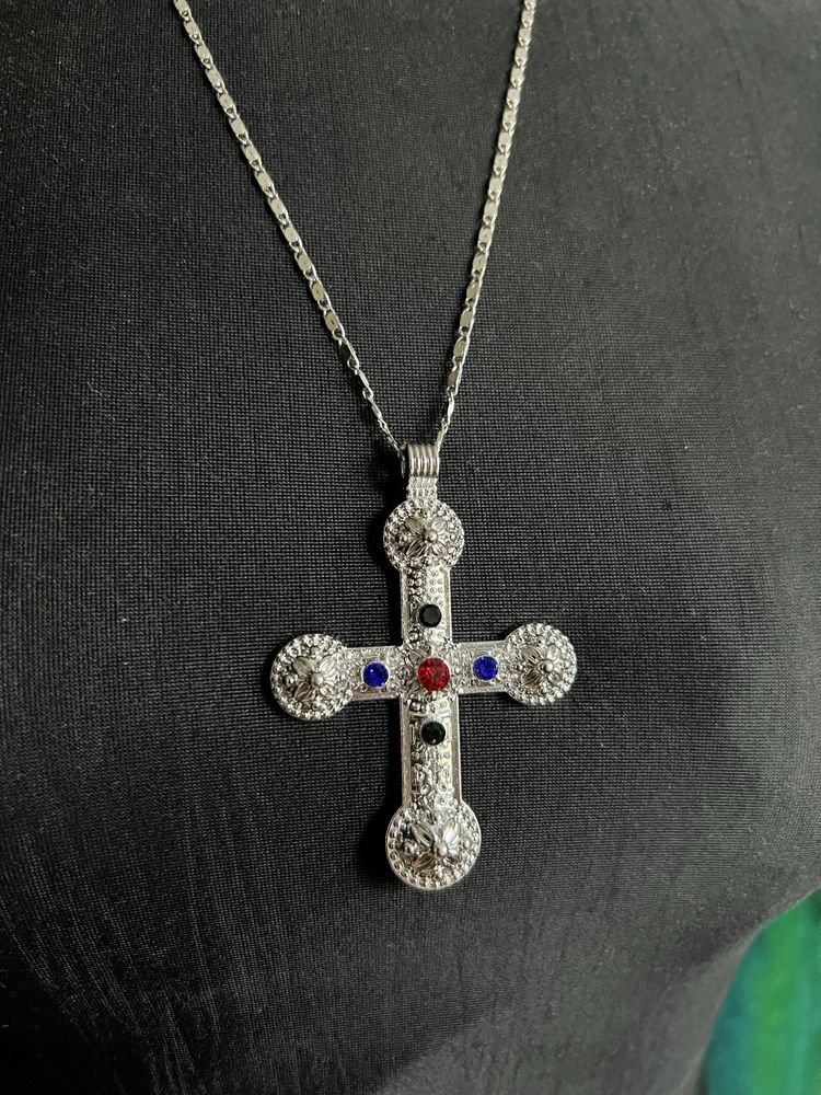 Srebrny uniseks regulowany naszyjnik łańcuszek chain z krzyżem cross
