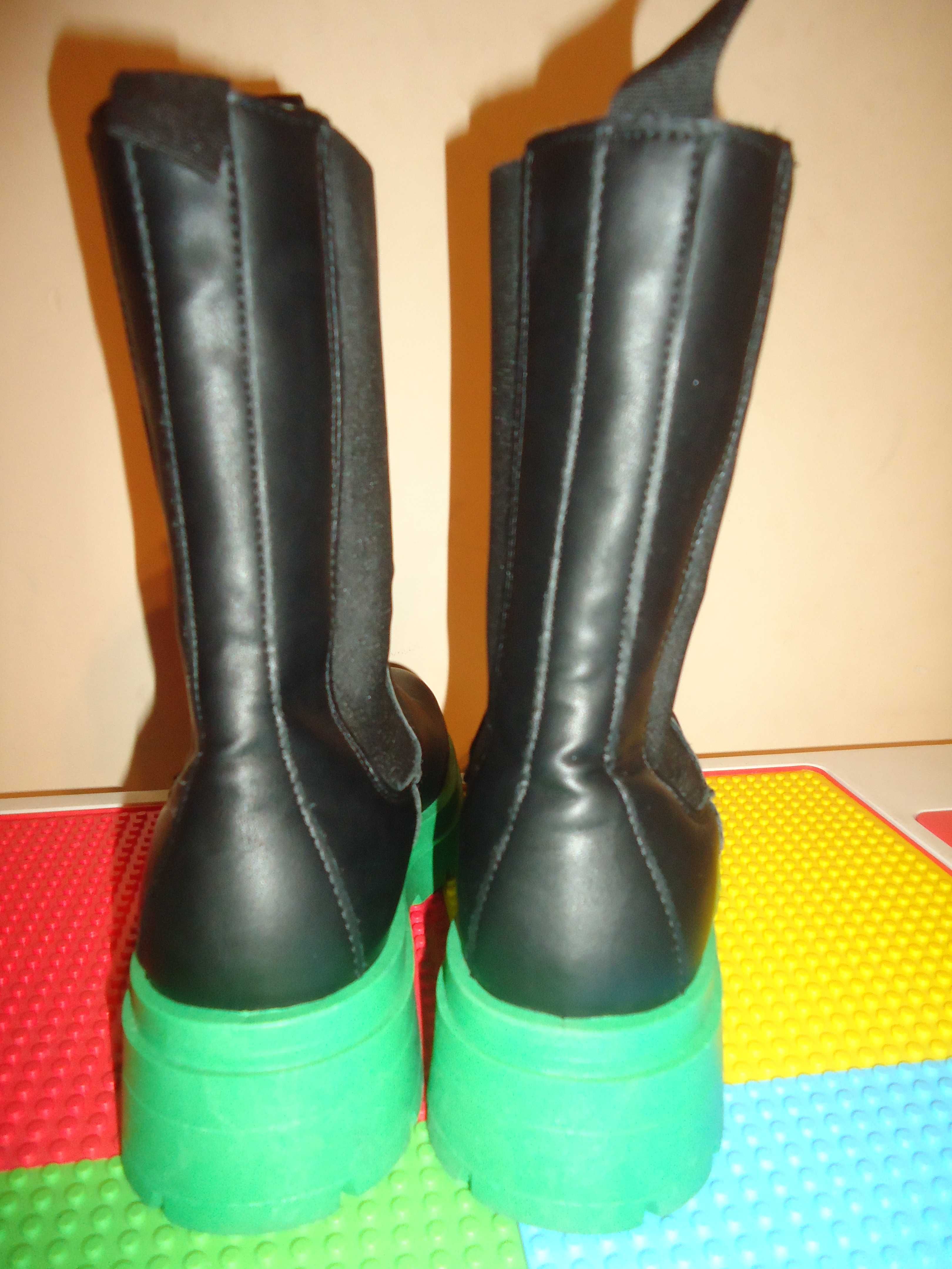 Topshop Buty Botki Sztylbety Czarne/Zielone Trapery Rozmiar 38