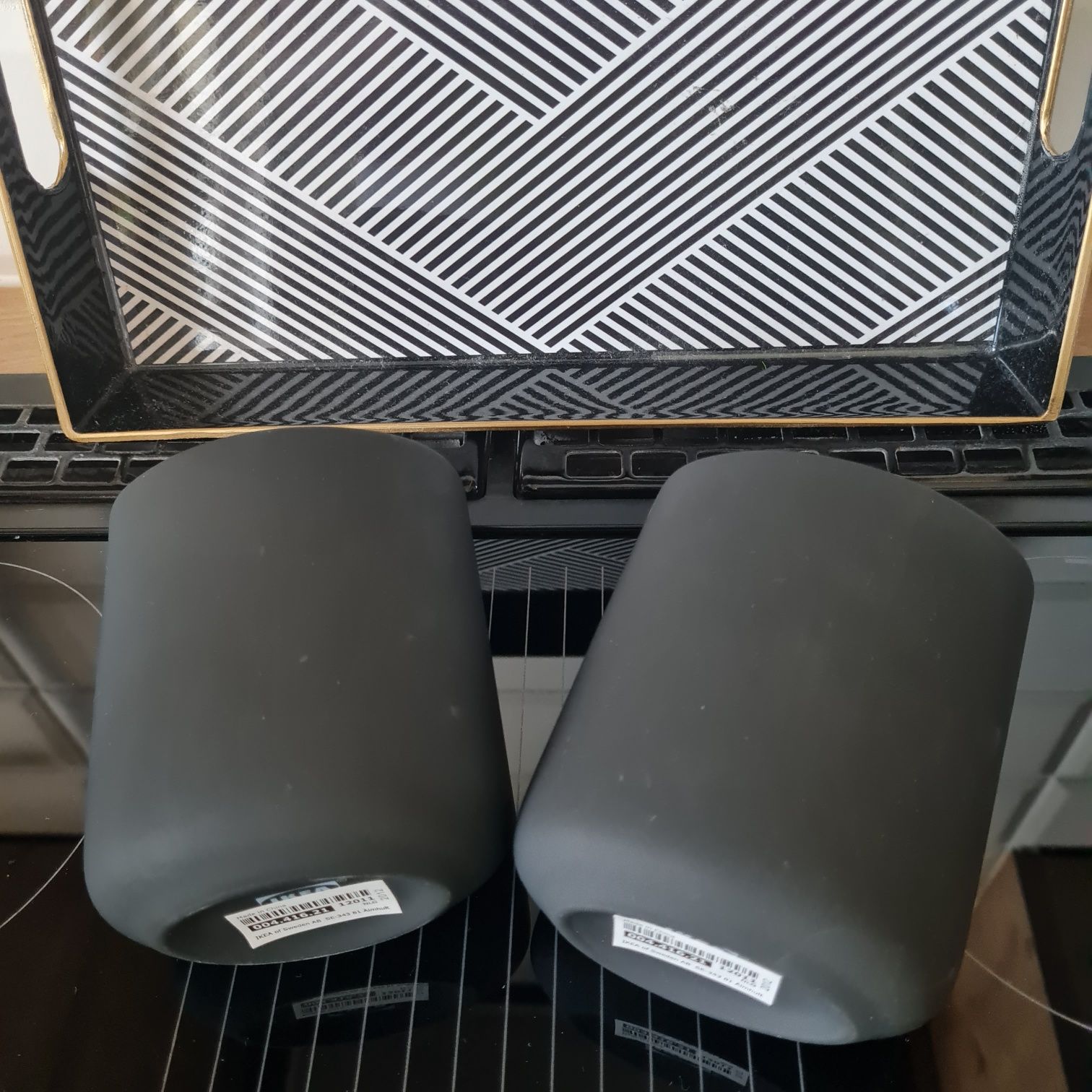 Ikea Ekoln kubki na szczoteczki kamionka czarny dozownik GRATIS 3 szt