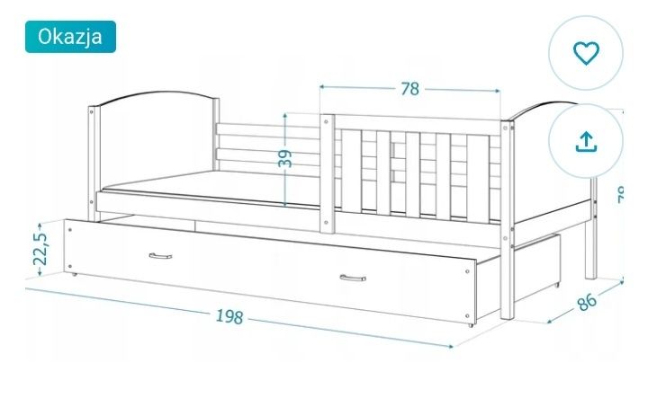 Łóżko rozsuwane dwuosobowe białe szuflada  90x190 barierki