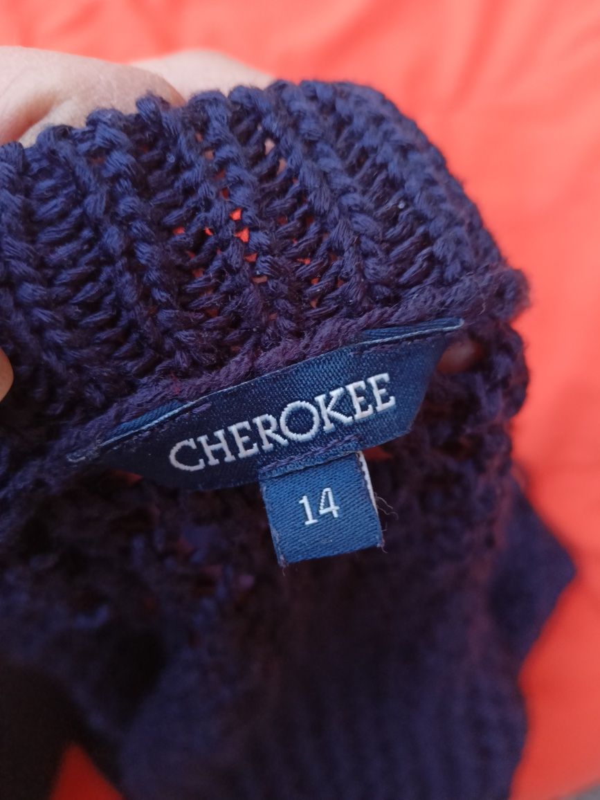 Granatowy sweter sweterek kardigan ażury 42 XL