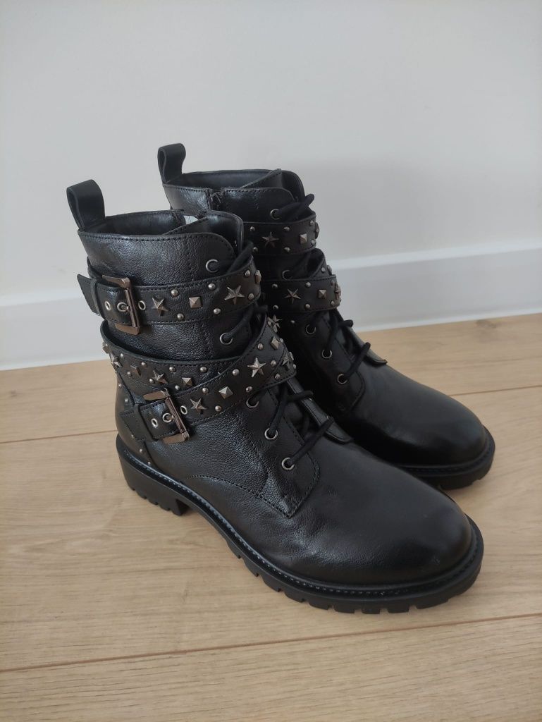 Bata Skórzane Botki Damskie 37 Czarne Nowe