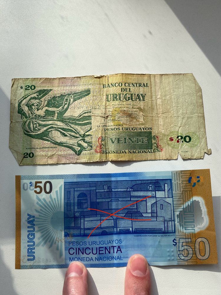 Банкноти песо Аргентина Уругвай купюри