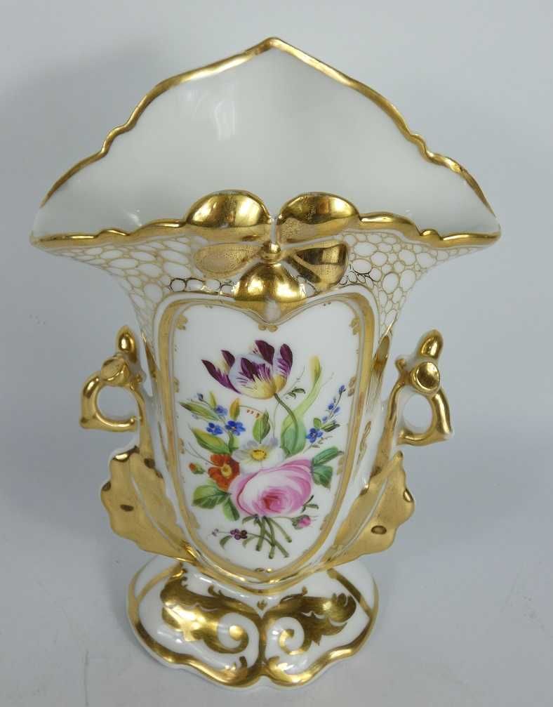 Stary porcelanowy WAZON malowany kwiaty bogate złocenia Biedermeier