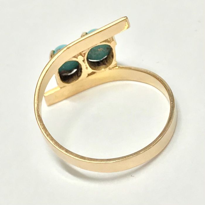 Złoty PIERŚCIONEK 18K TURKUSY Egipski wyrób r. 17